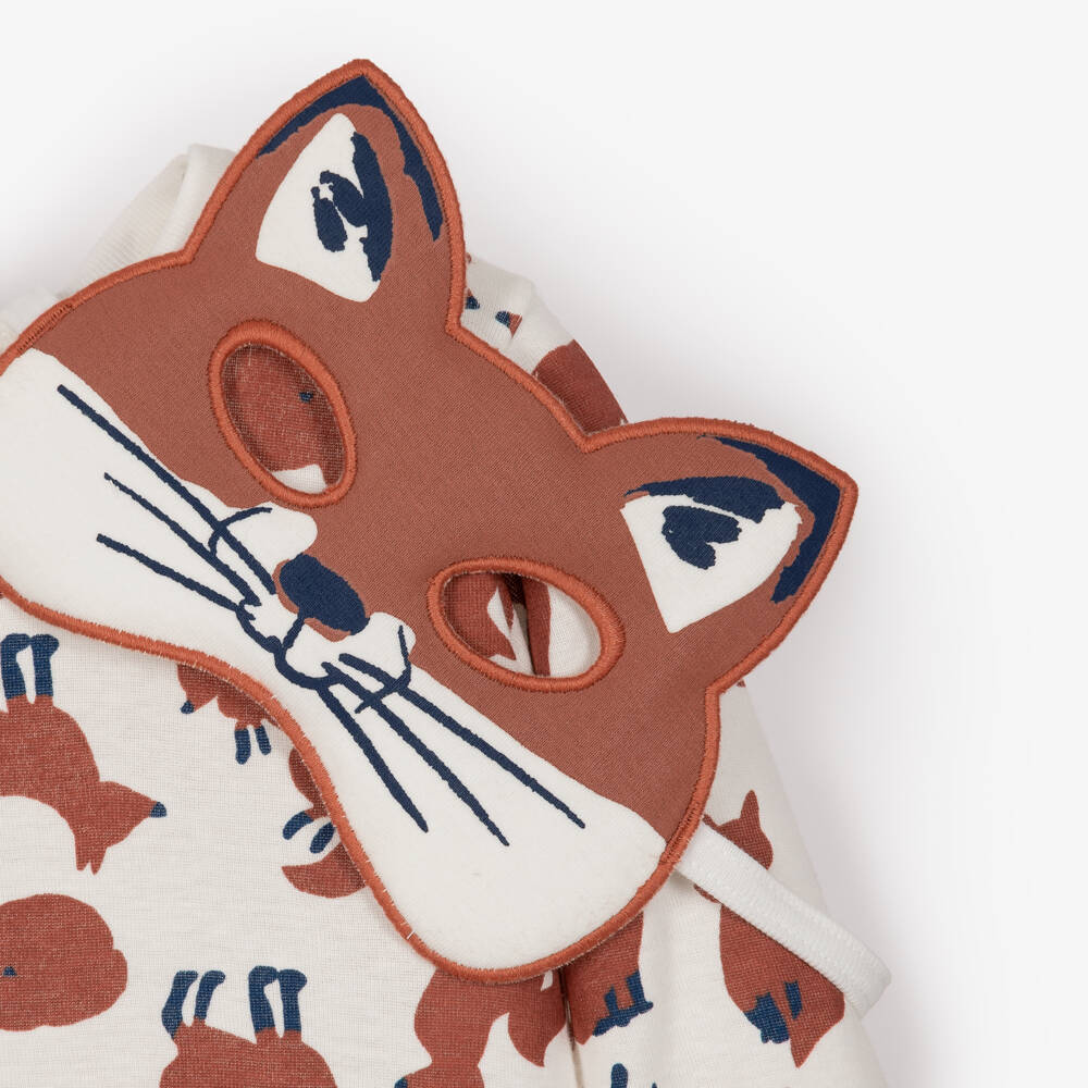 Petit Bateau-Ivory & Brown Fox Print Pyjamas with Mask | Childrensalon