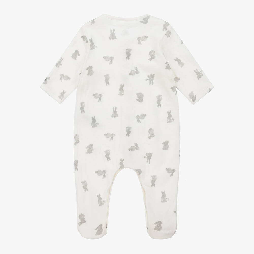 Petit Bateau-Ivory Bunny Organic Cotton Babygrow | Childrensalon