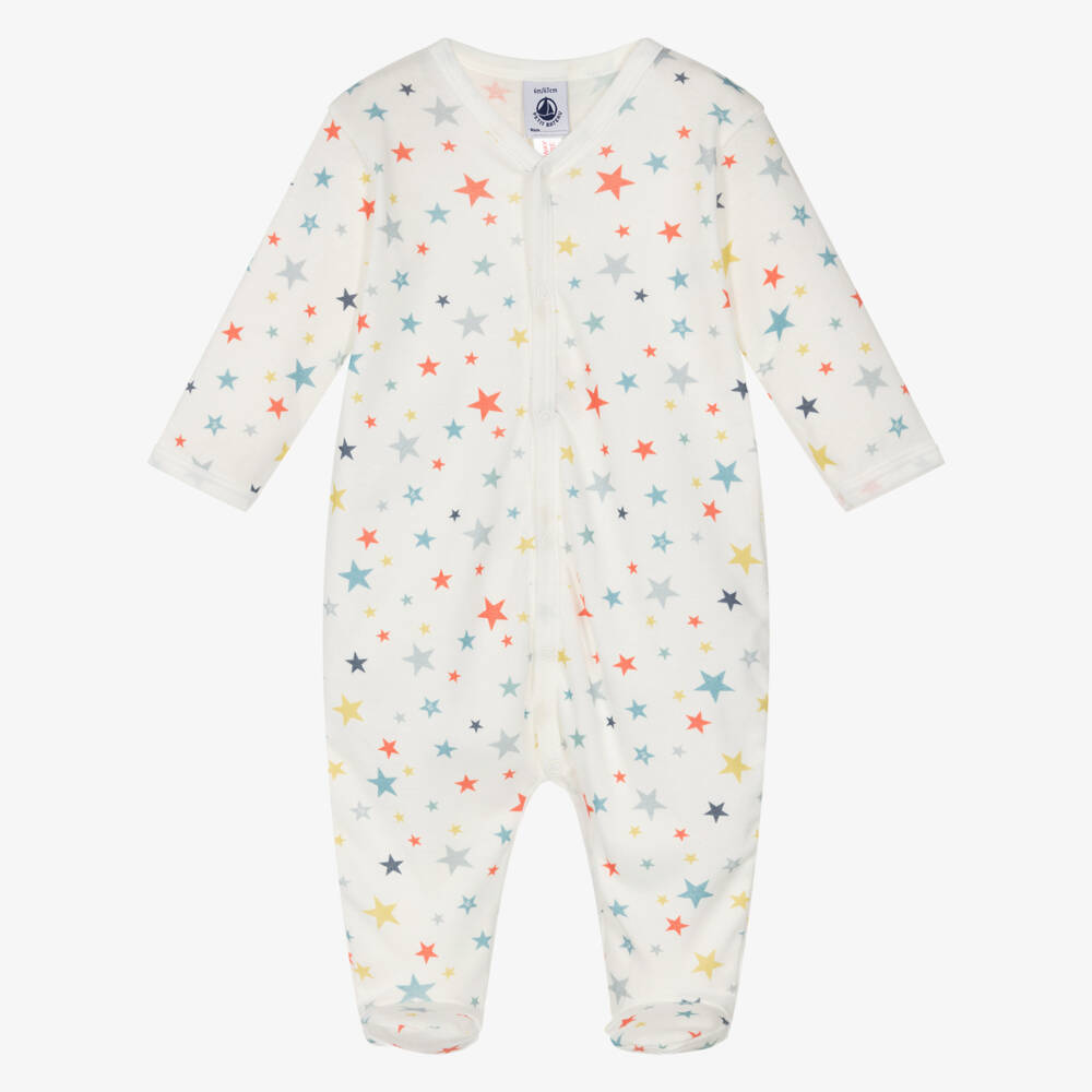 Petit Bateau-Ivory Cotton Babygrow with Colourful Star Pattern | Childrensalon