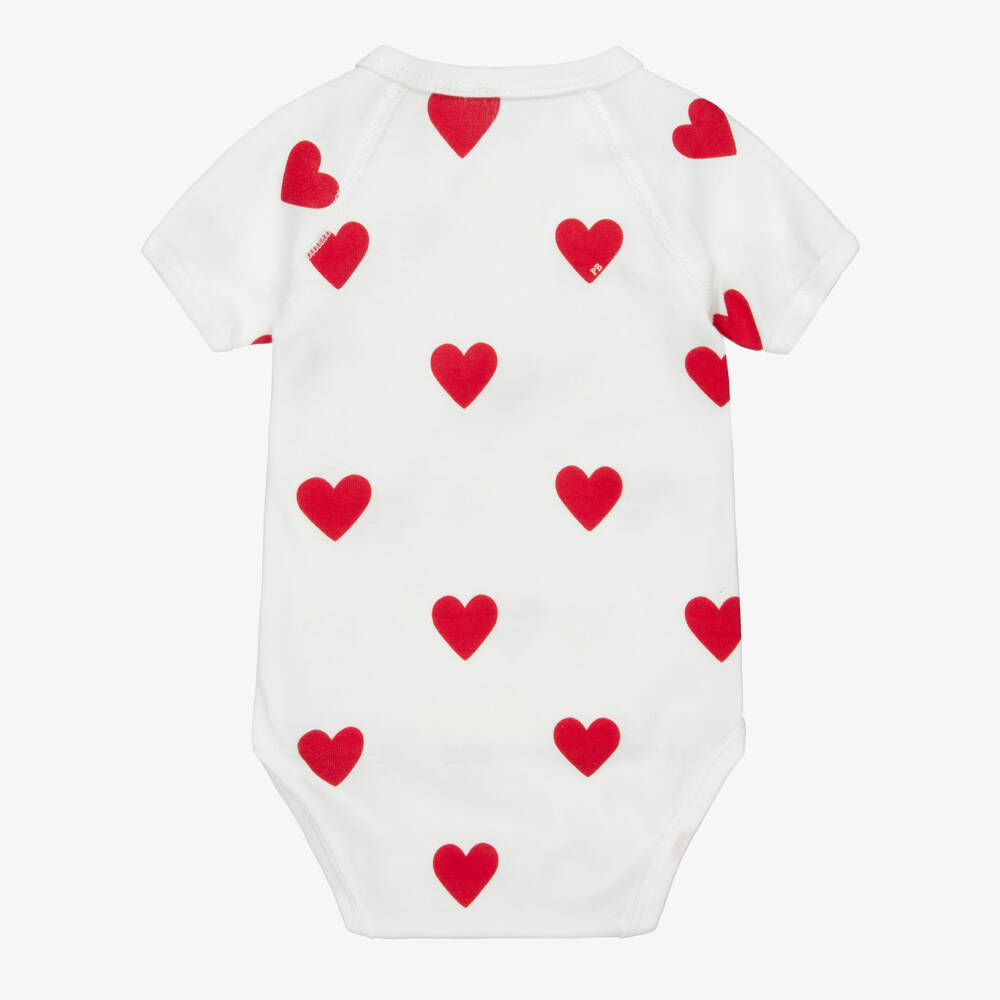 Petit Bateau-ivory Cotton Bodyests with Red Hearts (3 Pack) | Childrensalon
