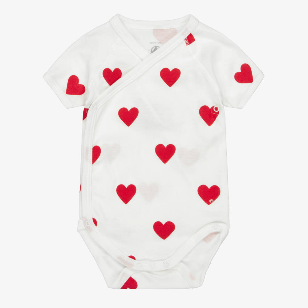 Petit Bateau-ivory Cotton Bodyests with Red Hearts (3 Pack) | Childrensalon