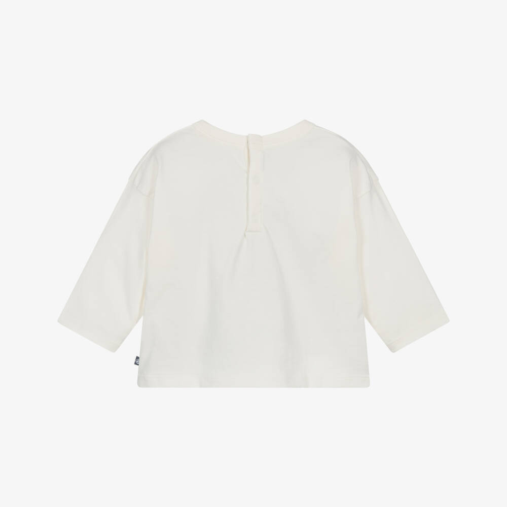 Petit Bateau-Ivory Cotton Cat Top with Script Logo | Childrensalon