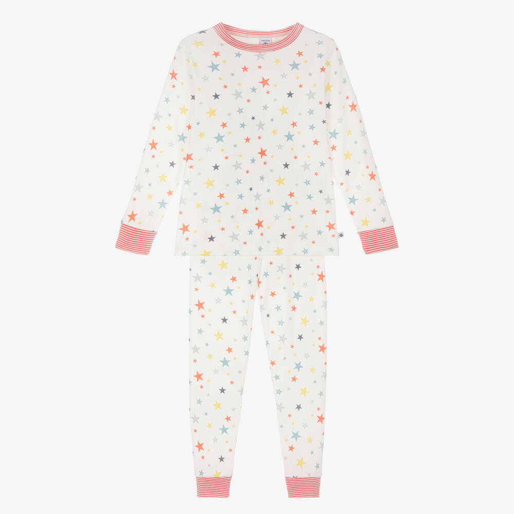 Petit Bateau-Ivory Cotton Long Pyjamas with Colourful Stars | Childrensalon