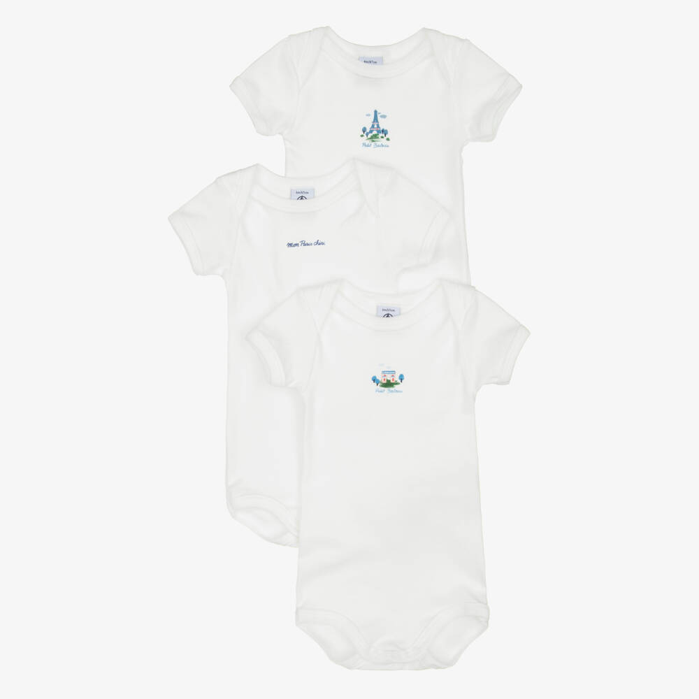 Petit Bateau-Ivory Cotton Paris-Themed Bodyvests (3 Pack) | Childrensalon