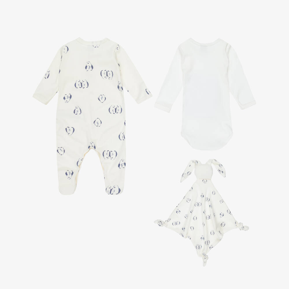 Petit Bateau-Ivory Cotton Penguin Babysuit Set | Childrensalon