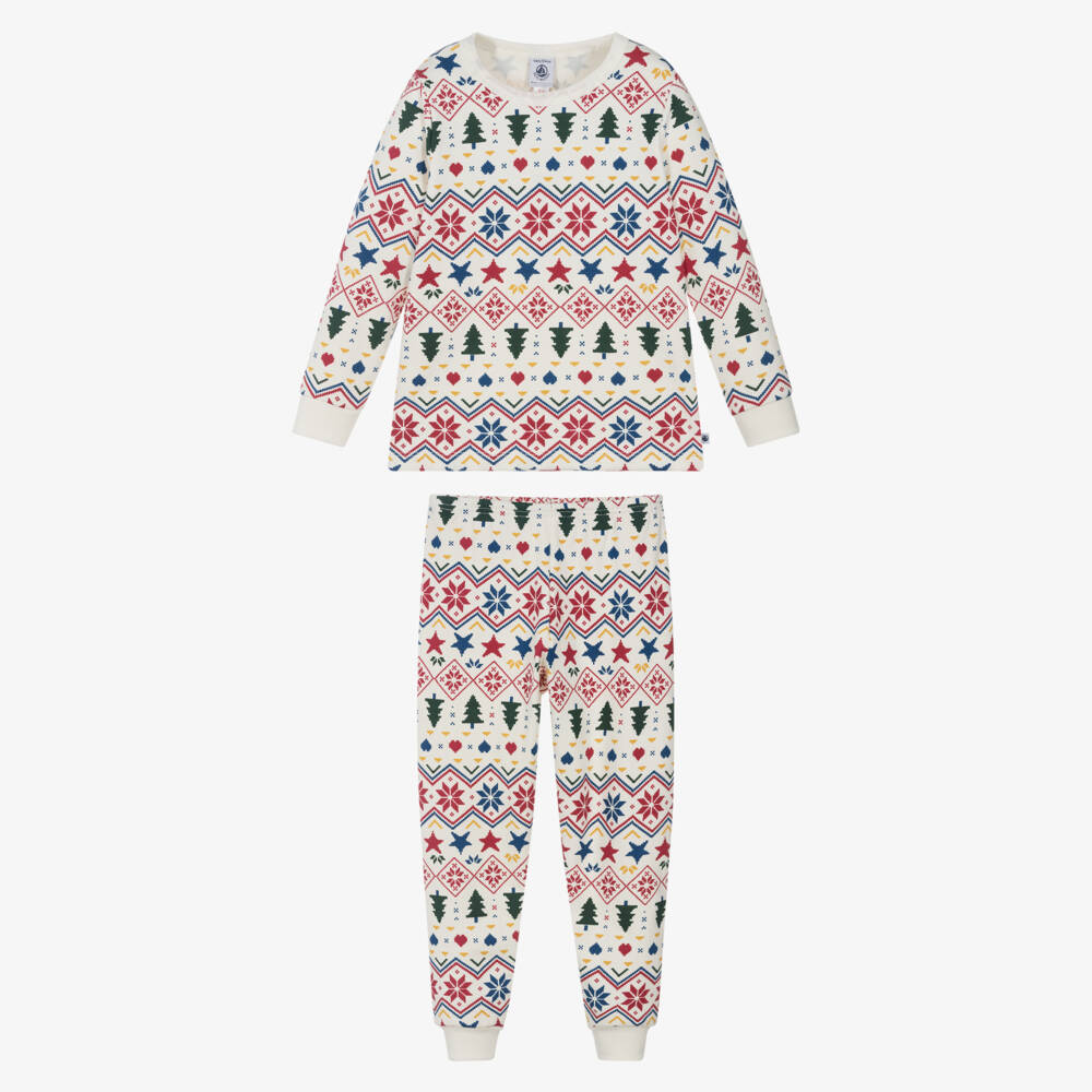 Petit Bateau-Ivory Cotton Pyjamas with Festive Pattern | Childrensalon