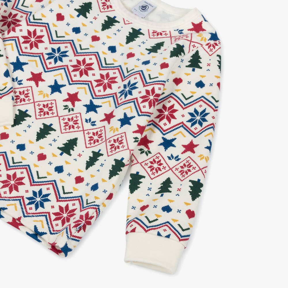 Petit Bateau-Ivory Cotton Pyjamas with Festive Pattern | Childrensalon