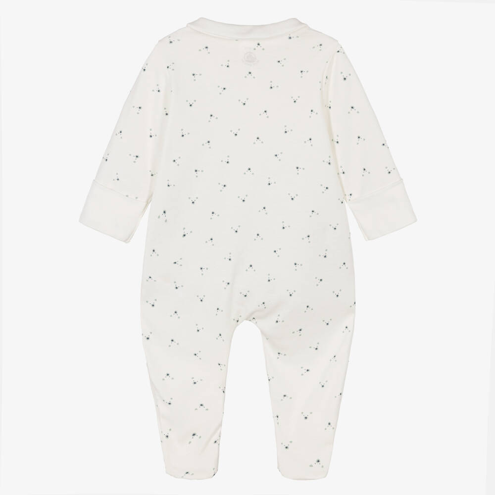 Petit Bateau-Ivory Cotton Teddy Bear Pattern Babygrow | Childrensalon
