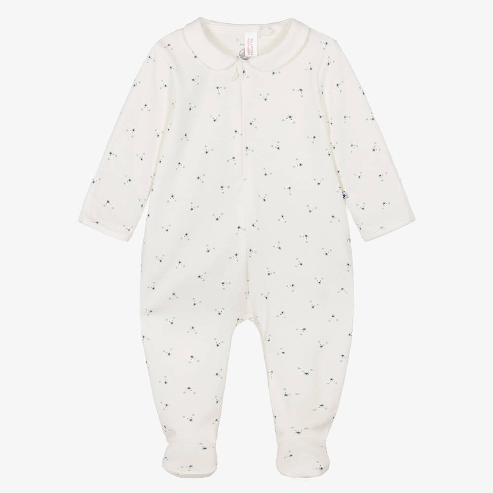 Petit Bateau-Ivory Cotton Teddy Bear Pattern Babygrow | Childrensalon