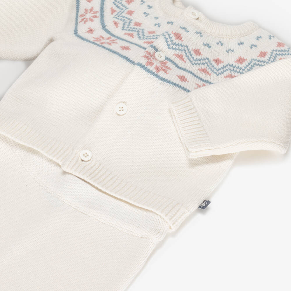 Petit Bateau-Ivory Fair Isle Cotton & Wool Knit Baby Trouser Set | Childrensalon
