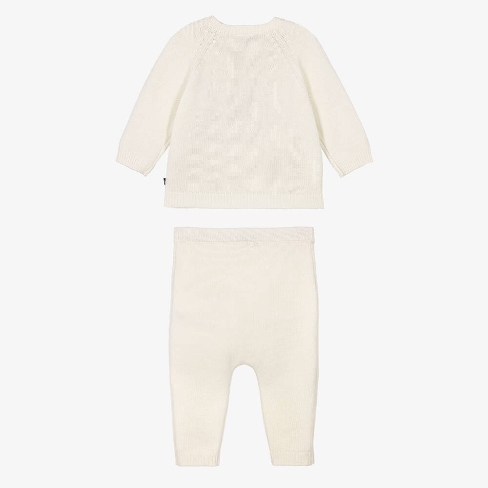 Petit Bateau-Ivory Knitted Baby Trouser Set with Red Heart Motif | Childrensalon