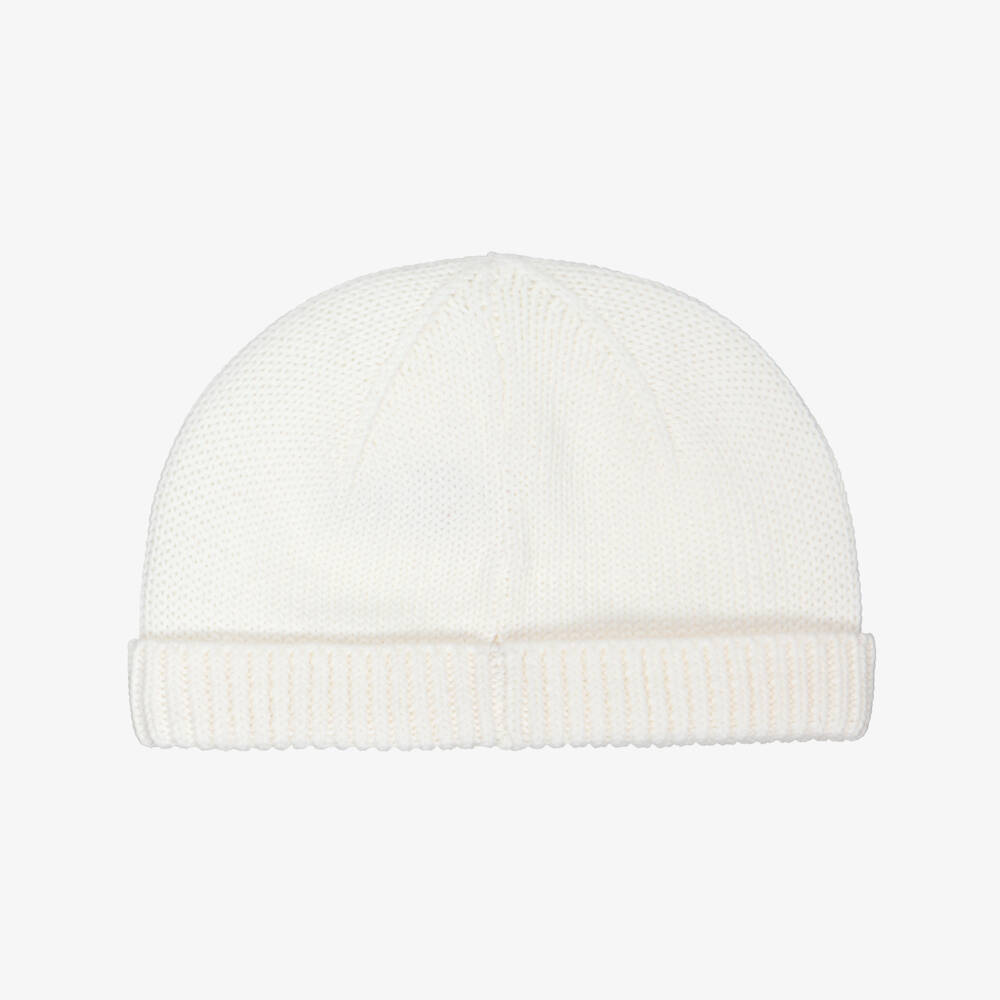 Petit Bateau-Ivory Knitted Cotton Baby Hat with Embroidered Heart | Childrensalon