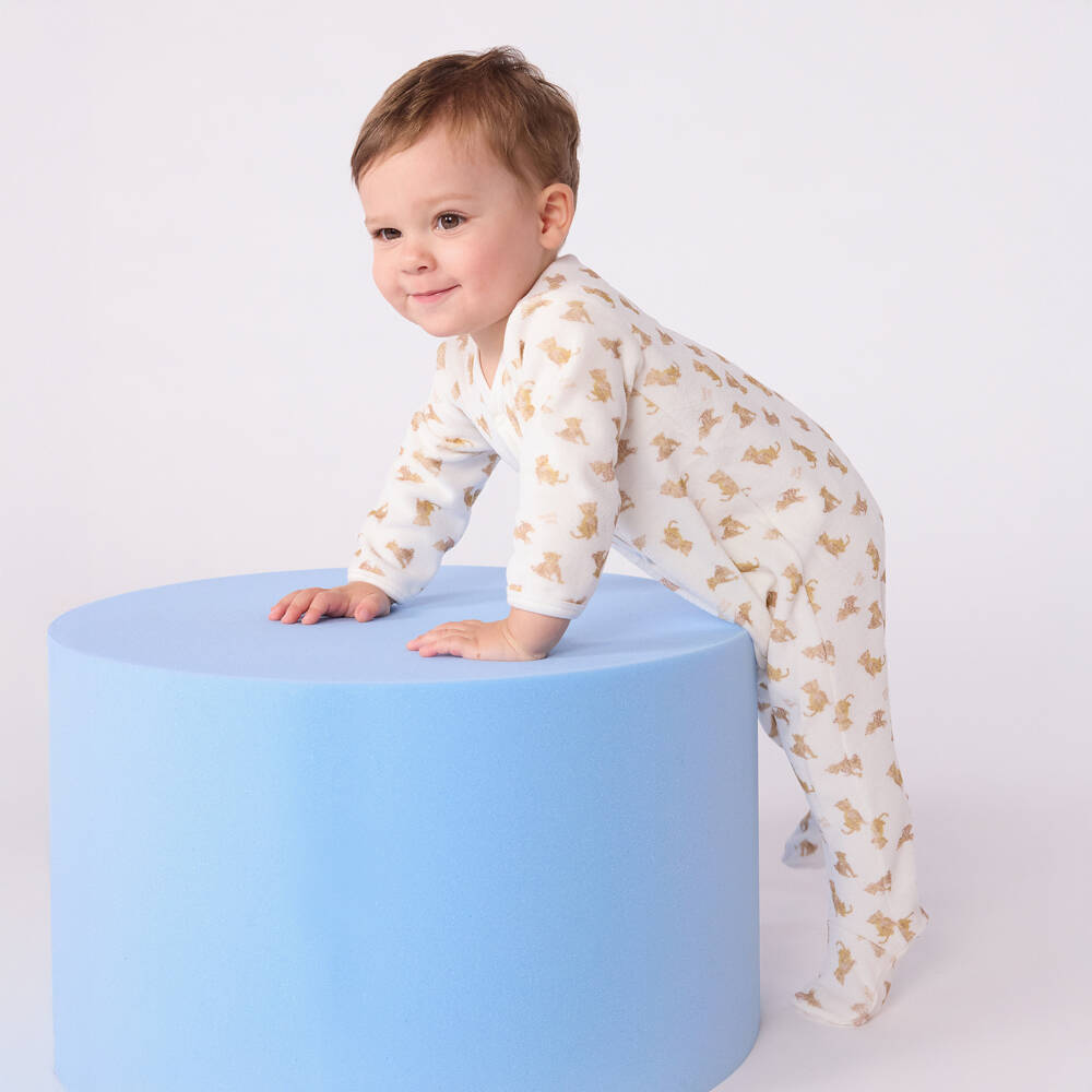 Petit Bateau-Ivory Leopard Print Organic Cotton Velour Jersey Babygrow | Childrensalon