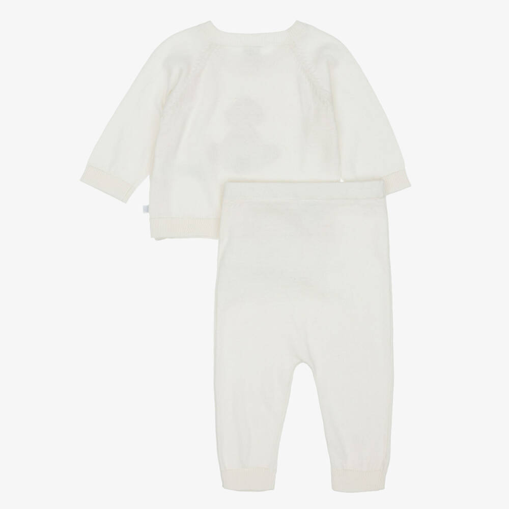 Petit Bateau-Ivory Organic Cotton Knit Baby Trouser Set | Childrensalon