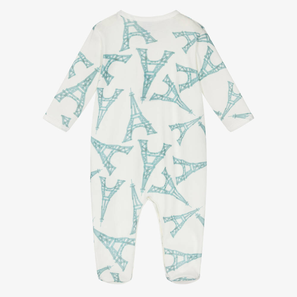 Petit Bateau-Ivory Cotton Babygrow with Eiffel Tower Print | Childrensalon