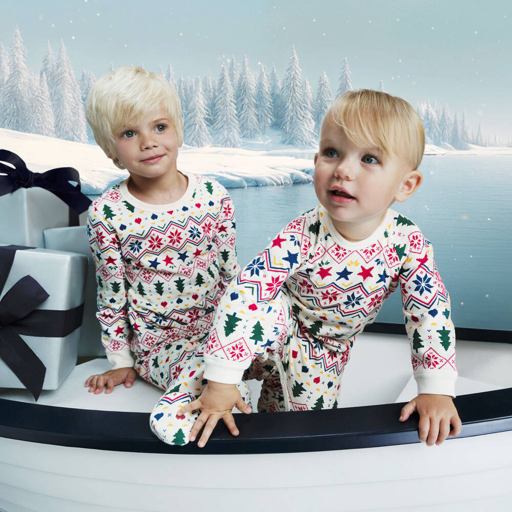 Petit Bateau-Ivory & Red Cotton Christmas Babygrow | Childrensalon