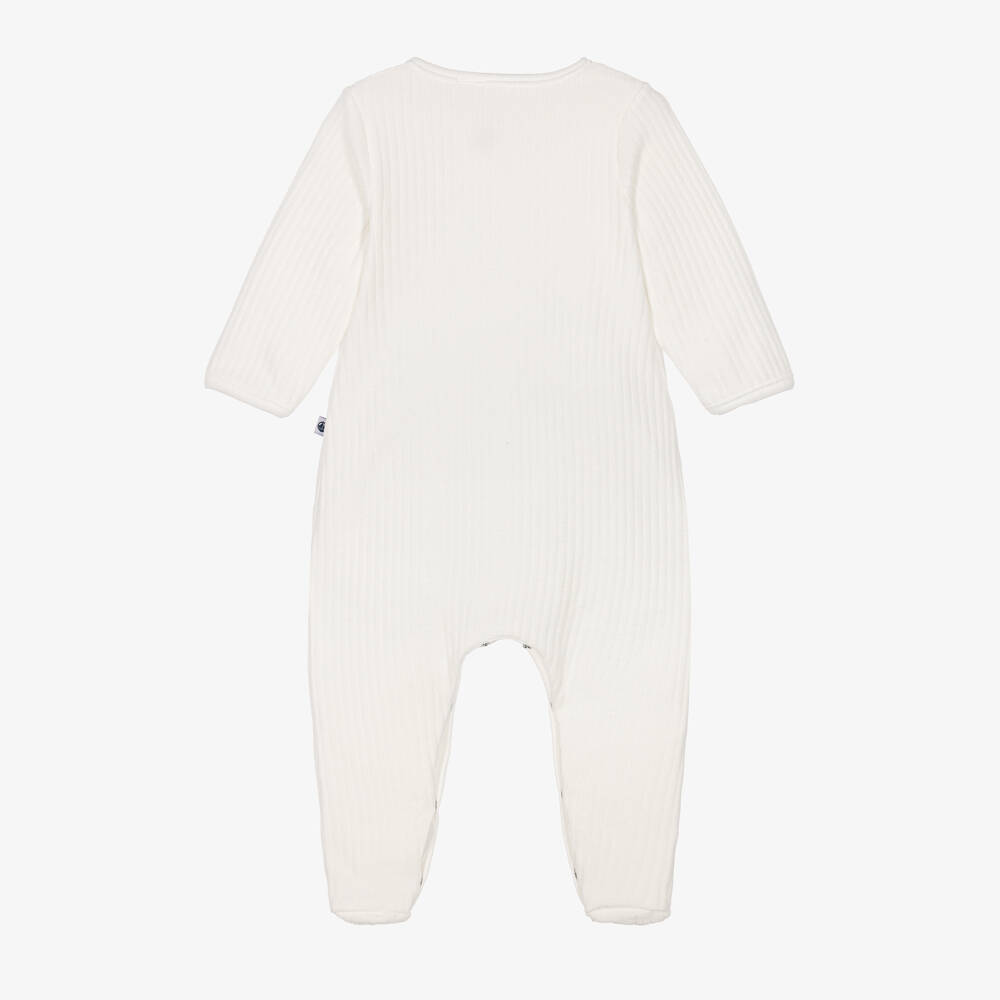 Petit Bateau-Ivory Ribbed Velour Babygrow with Heart Detail | Childrensalon