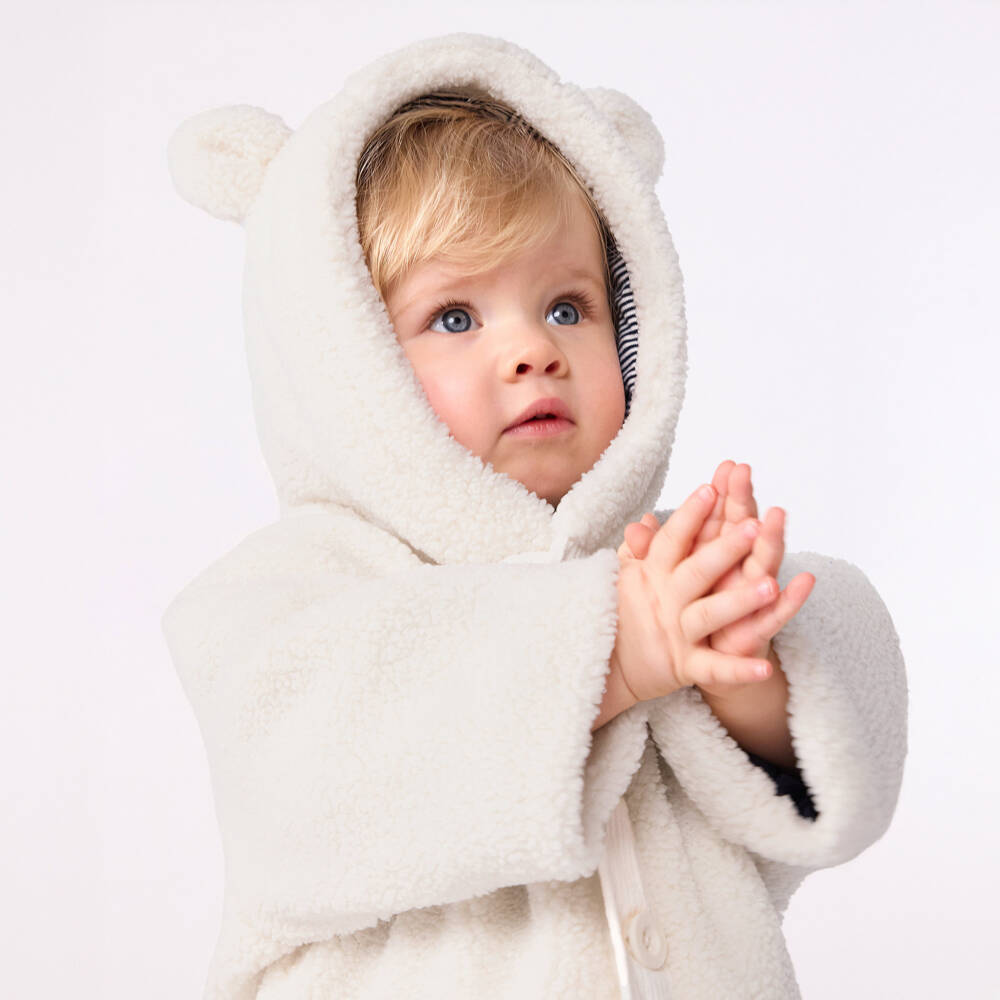 Petit Bateau-Ivory Sherpa Fleece Hooded Jacket | Childrensalon
