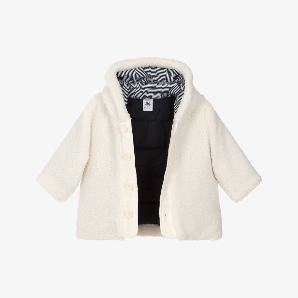 Petit Bateau-Ivory Sherpa Fleece Hooded Jacket | Childrensalon