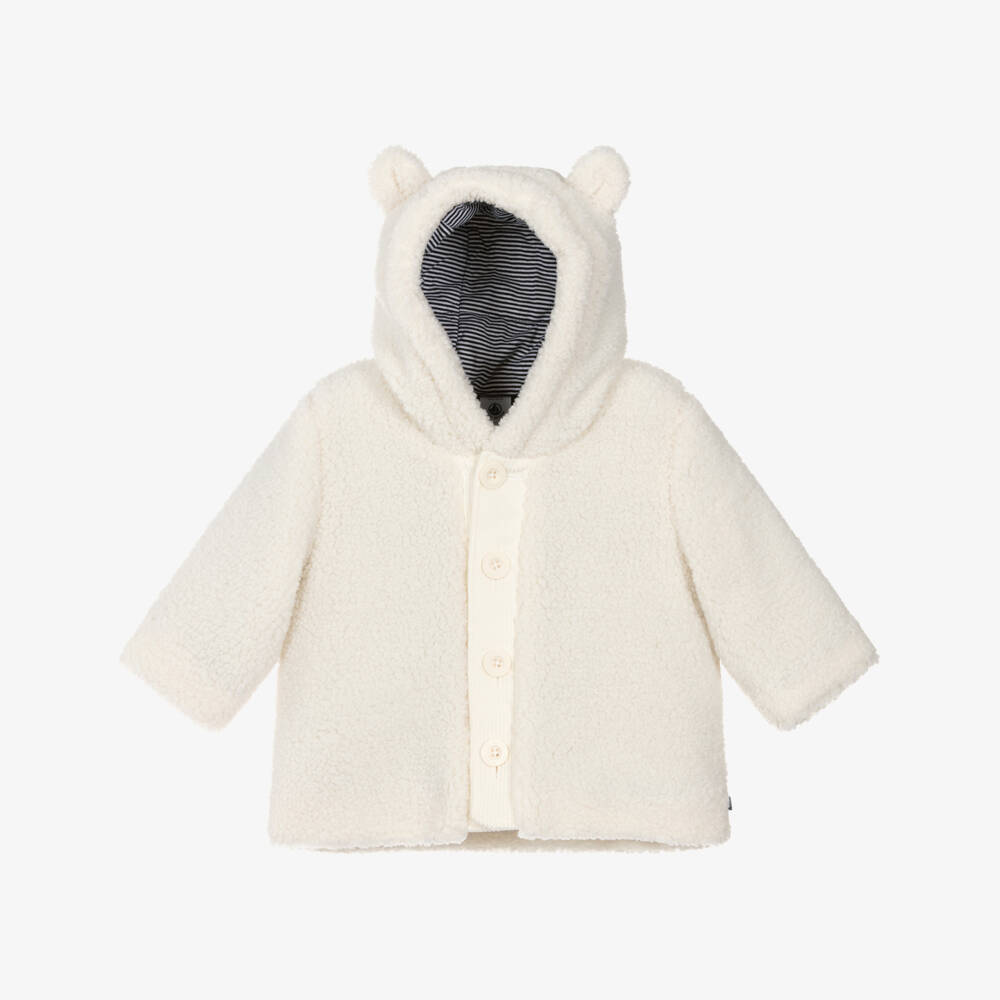 Petit Bateau-Ivory Sherpa Fleece Hooded Jacket | Childrensalon