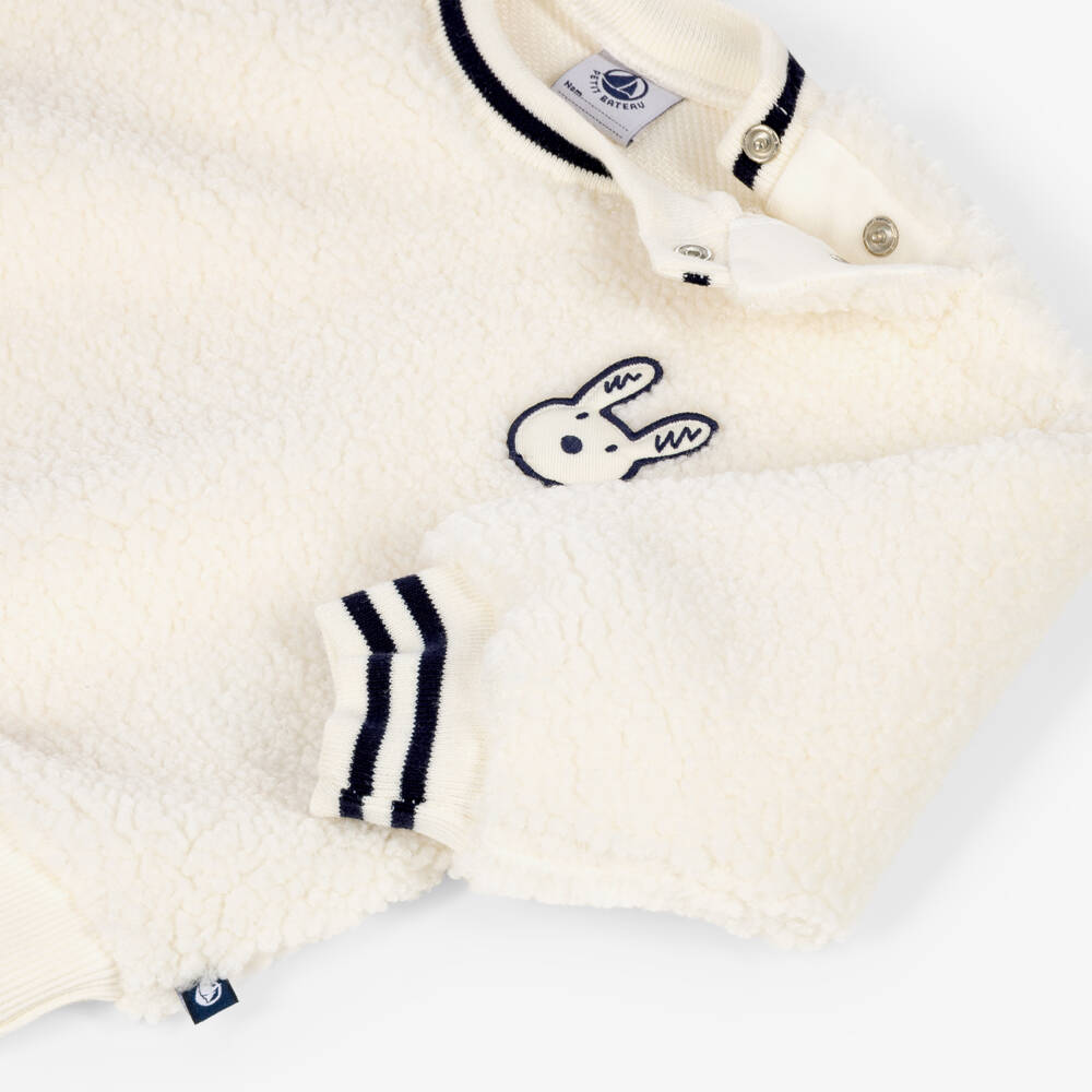 Petit Bateau-Ivory Sherpa Fleece Sweatshirt with Rabbit Embroidery | Childrensalon