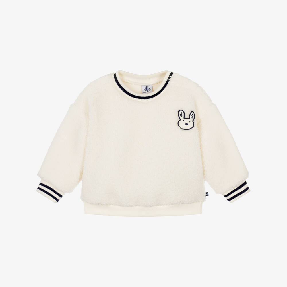 Petit Bateau-Ivory Sherpa Fleece Sweatshirt with Rabbit Embroidery | Childrensalon