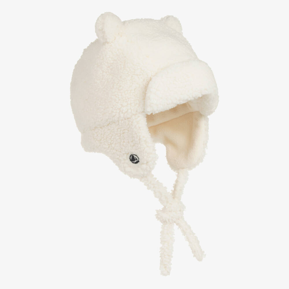 Petit Bateau-Ivory Sherpa Fleece Trapper Hat  | Childrensalon