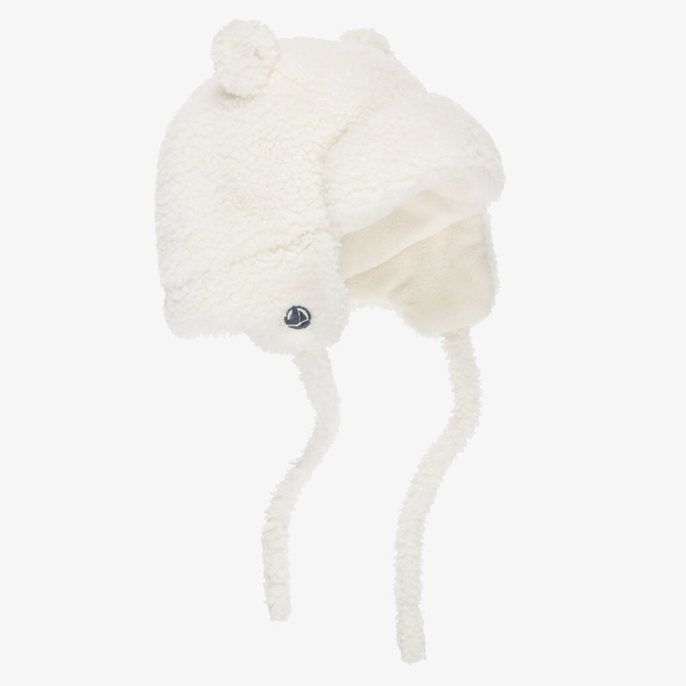 Petit Bateau-Ivory Sherpa Fleece Trapper Hat | Childrensalon