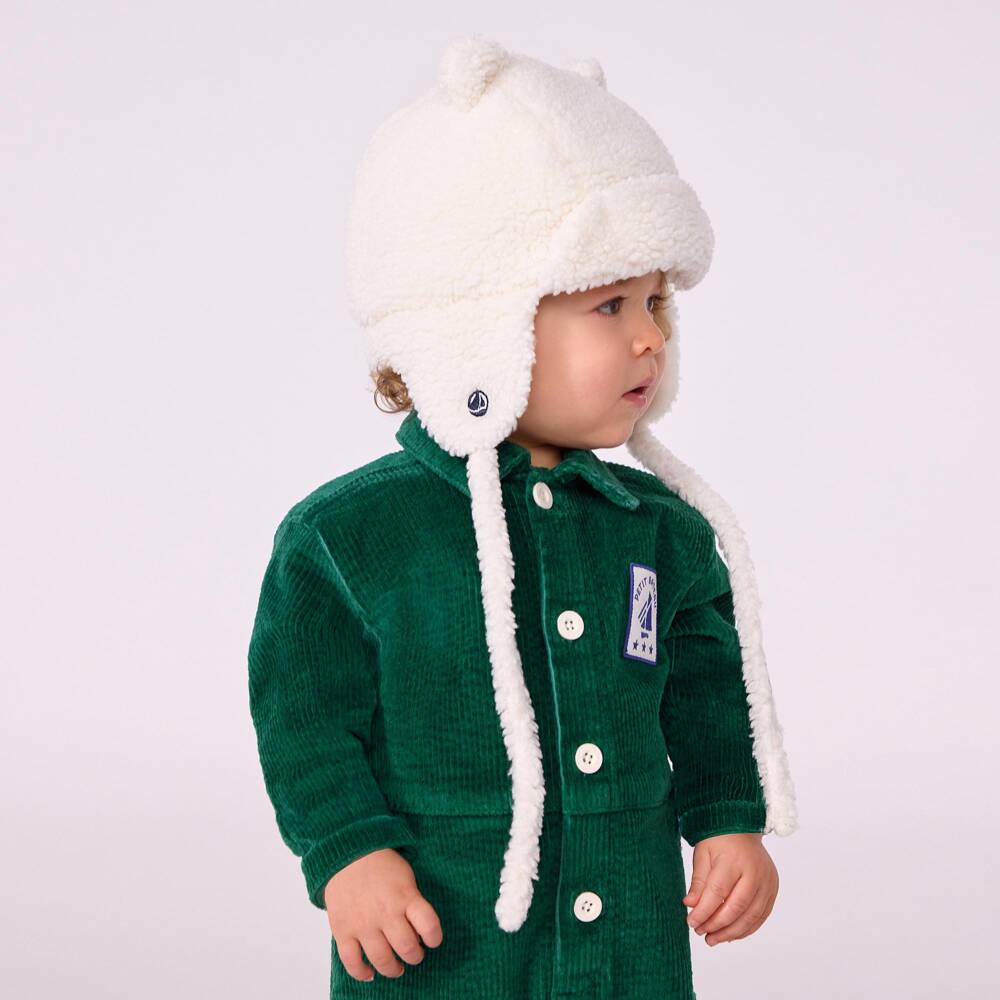 Petit Bateau-Ivory Sherpa Fleece Trapper Hat | Childrensalon