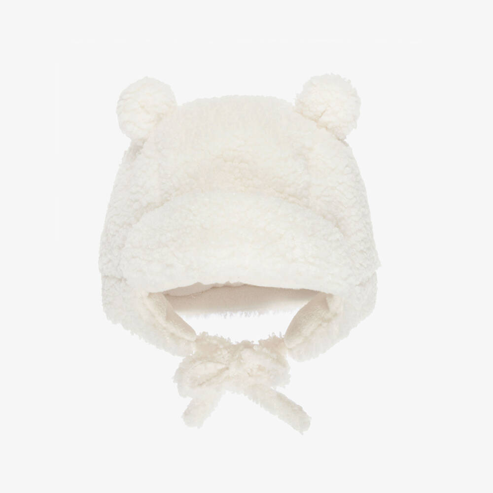 Petit Bateau-Ivory Sherpa Fleece Trapper Hat | Childrensalon