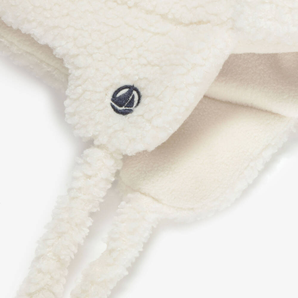 Petit Bateau-Ivory Sherpa Fleece Trapper Hat | Childrensalon