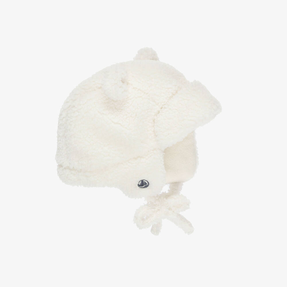 Petit Bateau-Ivory Sherpa Fleece Trapper Hat | Childrensalon