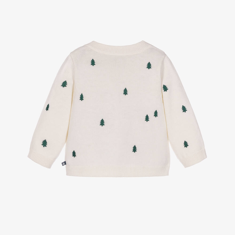 Petit Bateau-Ivory Sweater with Embroidered Christmas Trees | Childrensalon