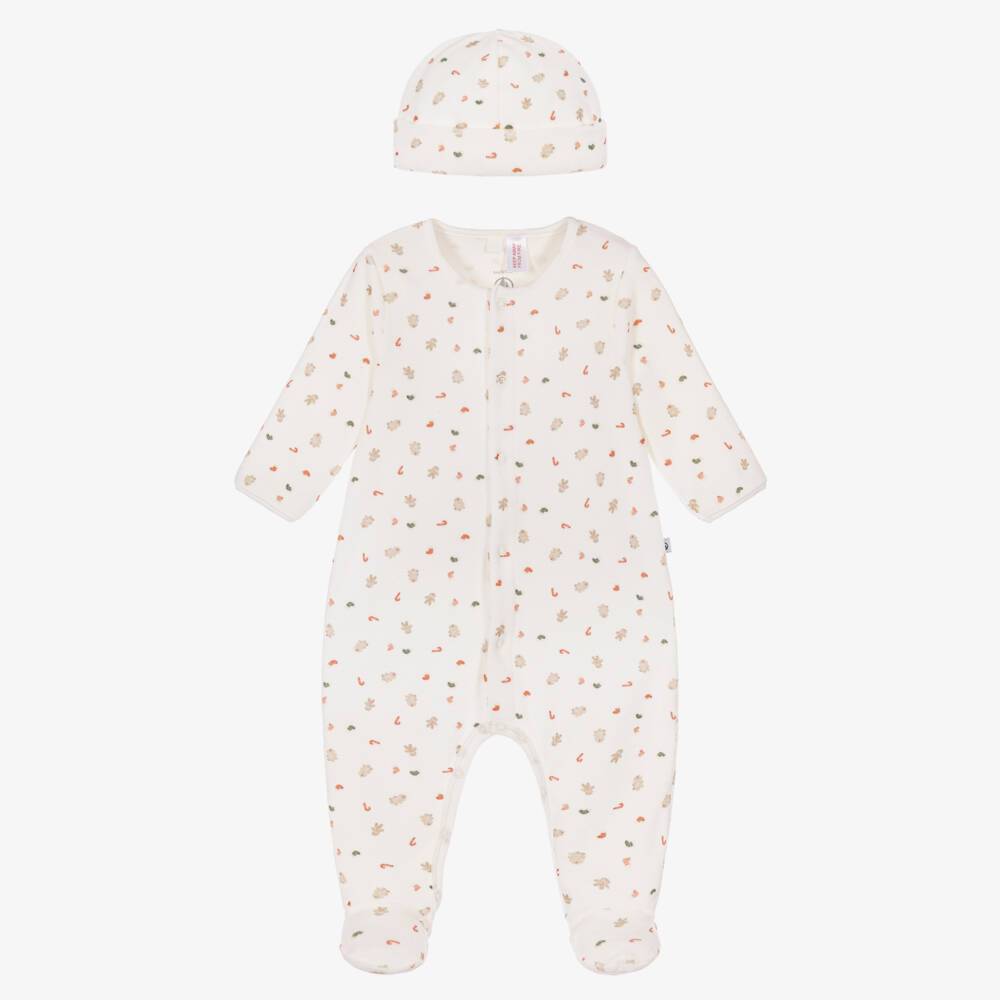 Petit Bateau-Ivory Velour Babygrow Set with Festive Print | Childrensalon