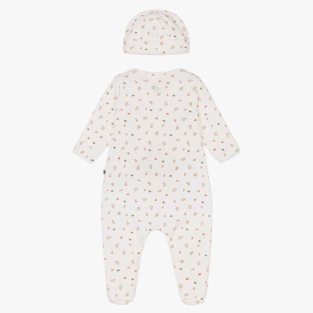 Petit Bateau-Ivory Velour Babygrow Set with Festive Print | Childrensalon