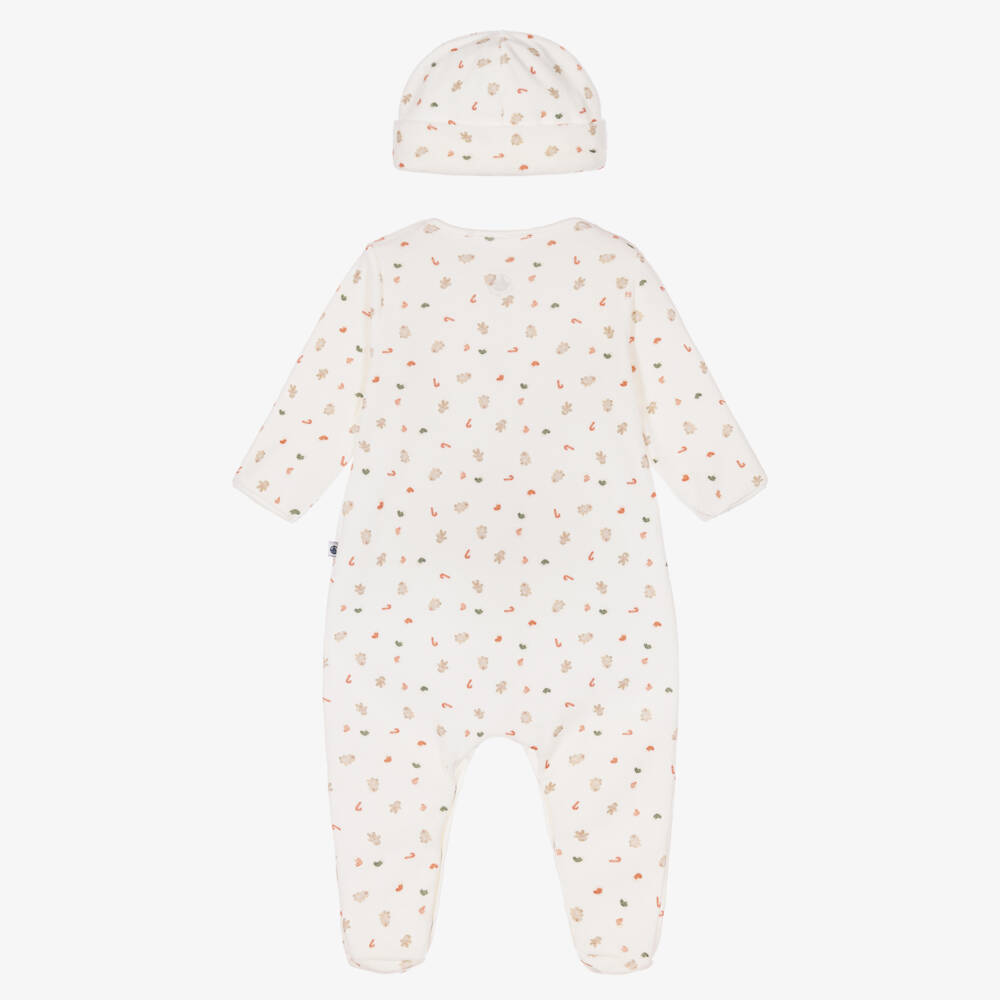 Petit Bateau-Ivory Velour Babygrow Set with Festive Print | Childrensalon