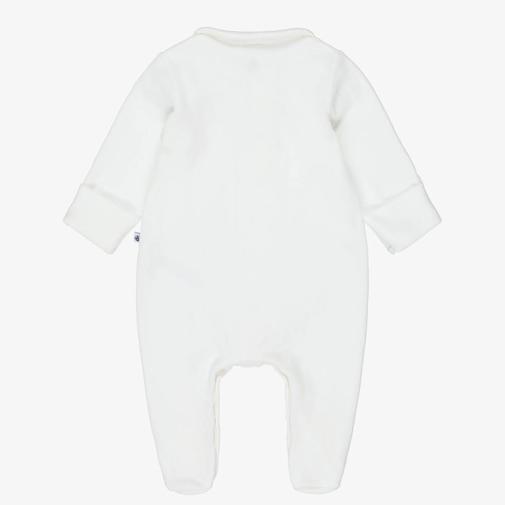 Petit Bateau-Подарочный комплект с комбинезоном кремовый велюровый с муслиновым чехлом (30см) | Childrensalon