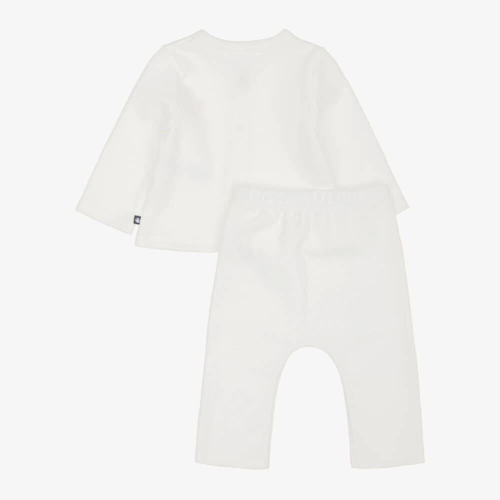 Petit Bateau-Ivory Waffle Jersey Baby Trouser Set | Childrensalon