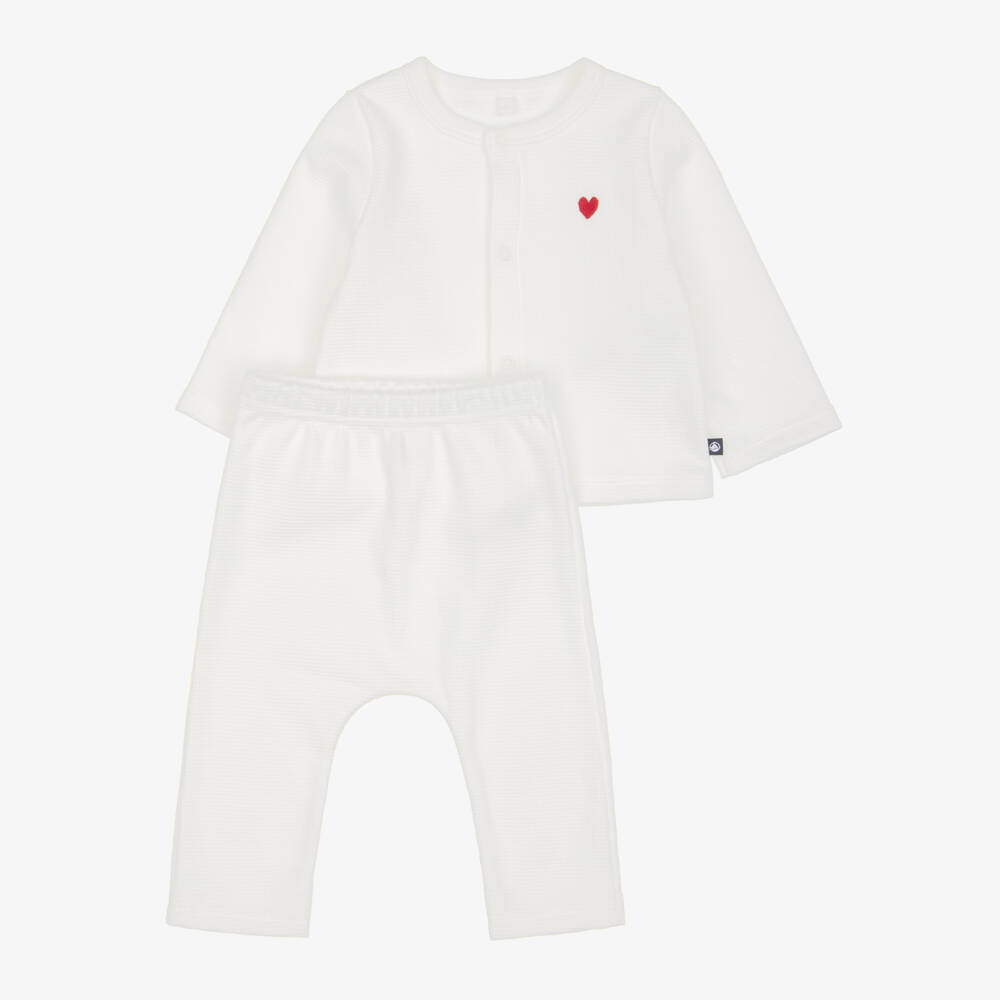 Petit Bateau-Ivory Waffle Jersey Baby Trouser Set | Childrensalon
