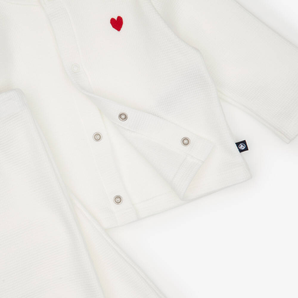 Petit Bateau-Ivory Waffle Jersey Baby Trouser Set | Childrensalon