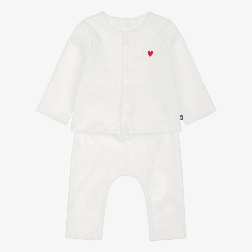 Petit Bateau-Ivory Waffle Jersey Baby Trouser Set | Childrensalon