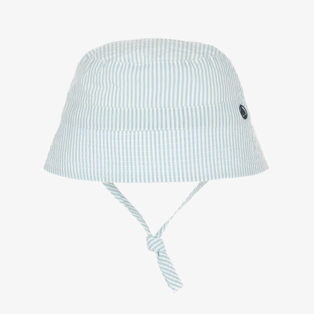 Petit Bateau-Light Blue & White Striped Cotton Sun Hat | Childrensalon