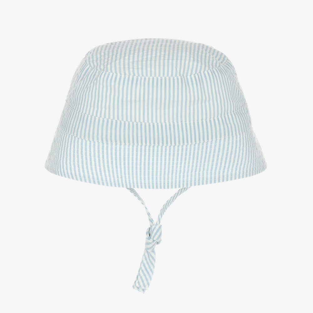 Petit Bateau-Light Blue & White Striped Cotton Sun Hat | Childrensalon