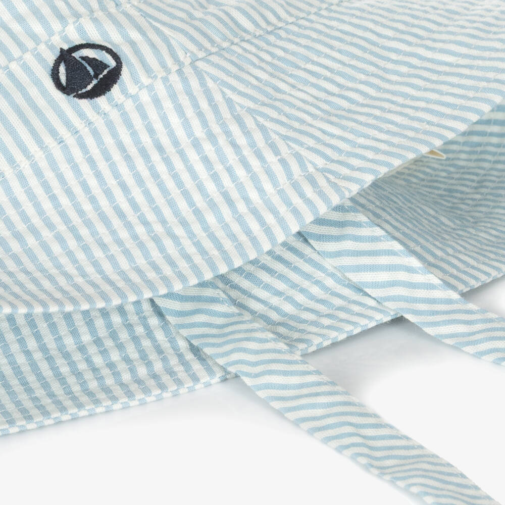 Petit Bateau-Light Blue & White Striped Cotton Sun Hat | Childrensalon