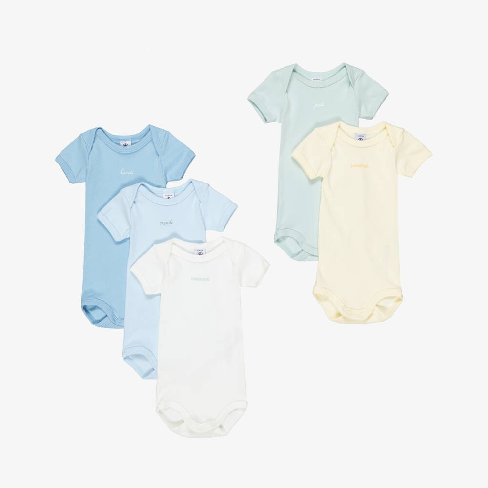 Petit Bateau-Multicolour Cotton Weekday Bodyvests (5 Pack) | Childrensalon