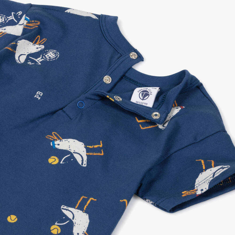 Petit Bateau-Boys Blue Cotton T-Shirt with Bird Print | Childrensalon