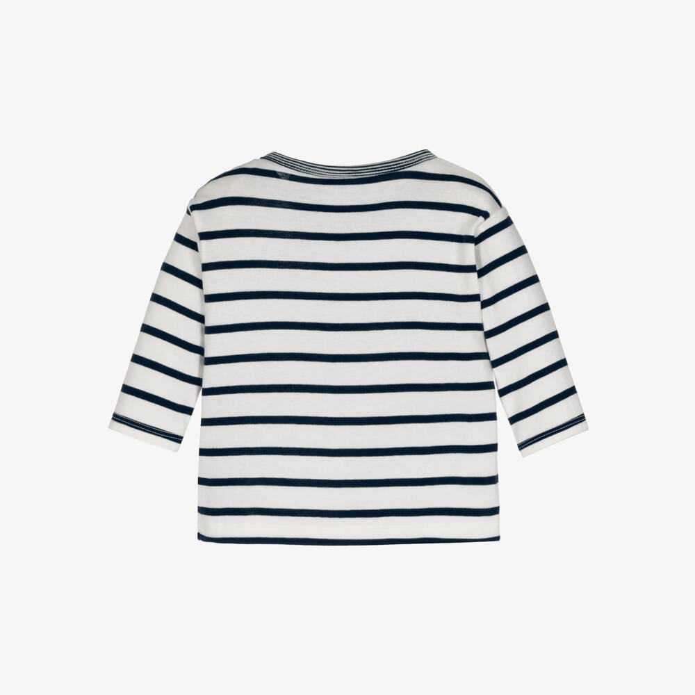 Petit Bateau-Navy Blue Breton Stripe Organic Cotton Top | Childrensalon
