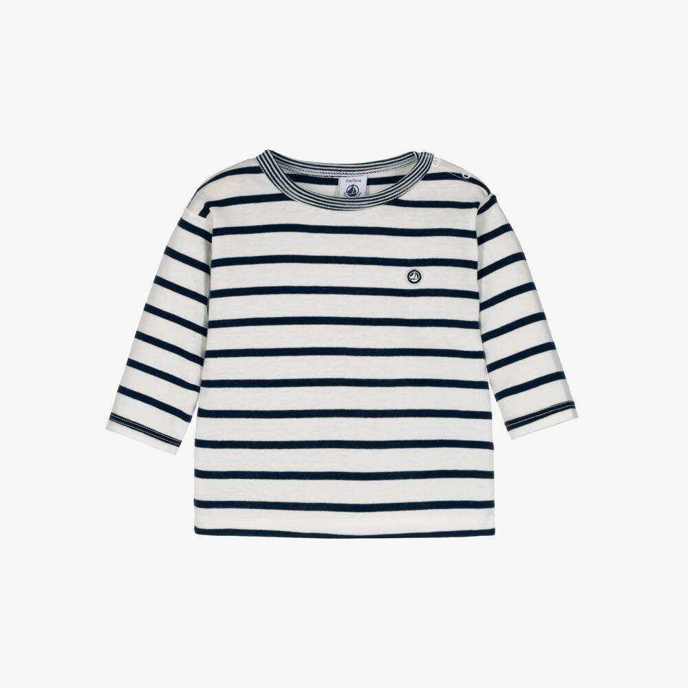 Petit Bateau-Navy Blue Breton Stripe Organic Cotton Top | Childrensalon