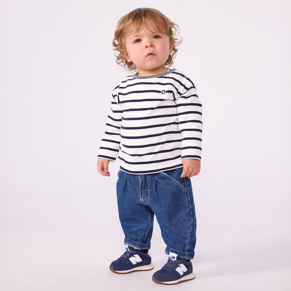 Petit Bateau-Navy Blue Breton Stripe Organic Cotton Top | Childrensalon