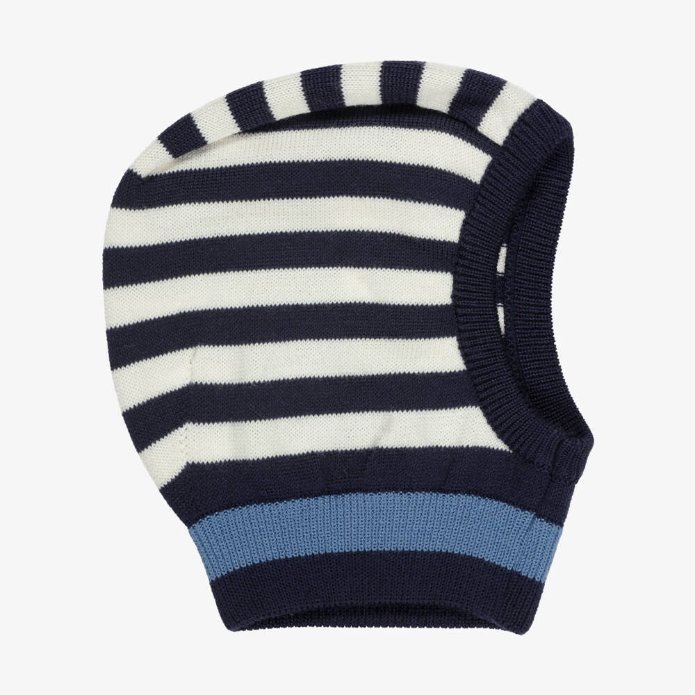 Petit Bateau-Navy & Ivory Striped Knitted Balaclava | Childrensalon